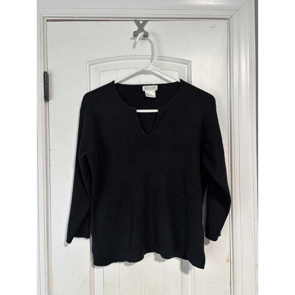 Pierre Cardin Womens Large Black Fleece Pullover Sweatshirt